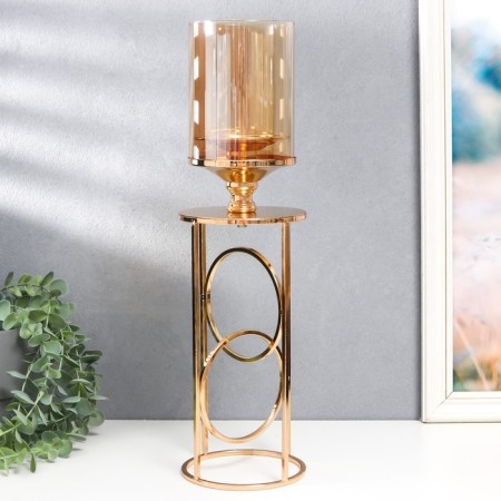 Summary metal, glass per 1 candle "Hemen" D-5 cm, gold 12x12x42.5 cm-1