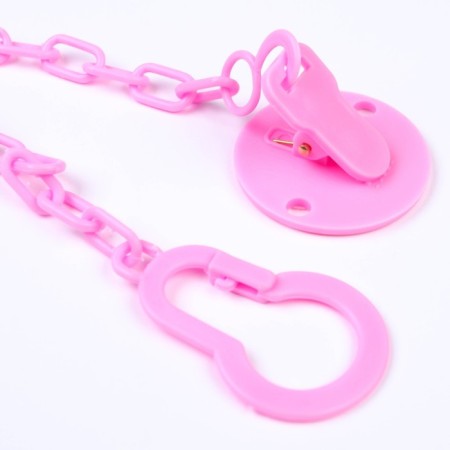 Holder for the nipple - dummy, “little lady”, on the chain, pink color-2