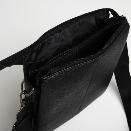 Male bag over the shoulder, Textura, external pocket, black color-6