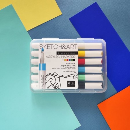 Набор акриловых маркеров 6 цветов SKETCH&ART, 1,0-3,0 мм-9