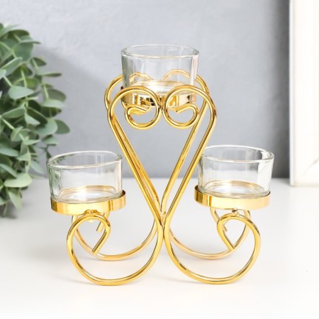 Summary metal, glass for 3 candles "curls" d-4.5 cm gold 14x7.5x15 cm-1