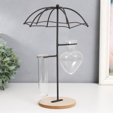 Decor metal, glass, tree "Heart under an umbrella" on the stand is black 16x12x27 cm-1