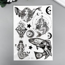 Tattoo on the body Black Mermaids and Stars 21x15 cm