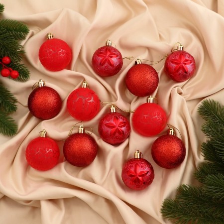 Set of balls plastic D-6 cm, 12 pcs "Melody" pattern, red