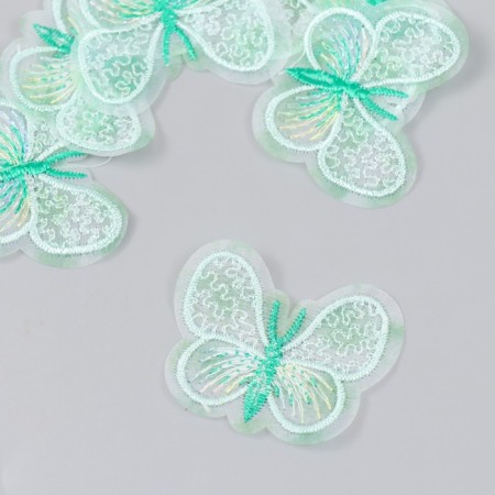 Decor for creativity Textile Embroidery "Green butterfly" 4.5x4 cm-1