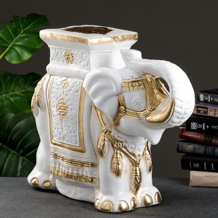 Figure - Standing "Elephant" white -gold, 21x54x43cm