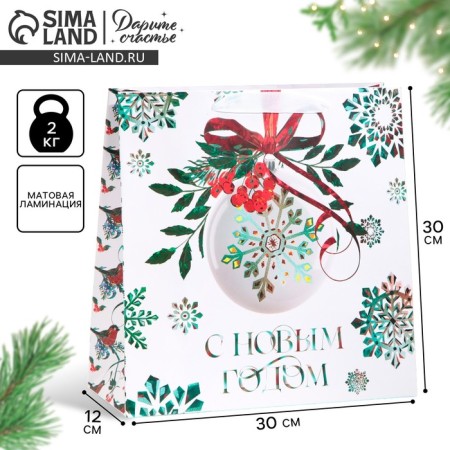 Package Gift New Year Laminated Square "Forest", 30 x 30 x 12 cm, new year