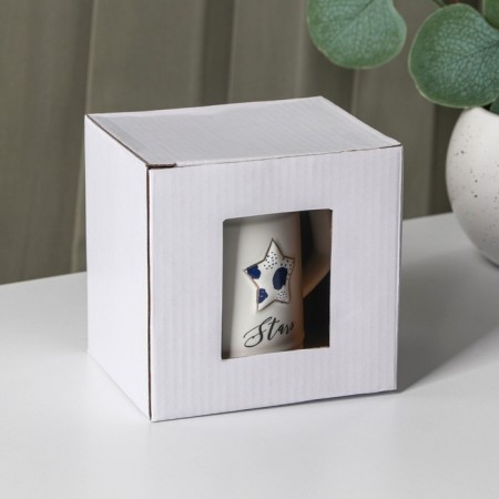 Ceramic mug with a lid and spoon "Star", 350 ml, white color-5