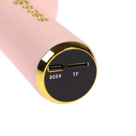 Portable karaoke microphone, 5 watts, 1200 mAh, LED, pink-golden-3