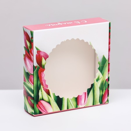 Box the team with a window, "tulips", 11.5 x 11.5 x 3 cm