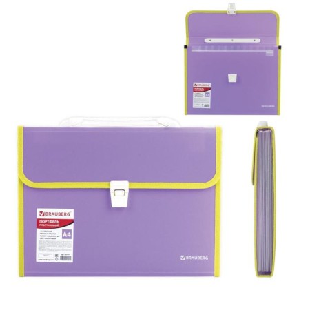 A4 Portfire folder 13 POSTDD BRAUBERG JOY (330x245x35 mm), with edging, label index, purple-5