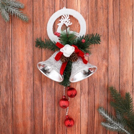 Decoration New Year's "Bells with balls and decor" 15x30 cm, white-red