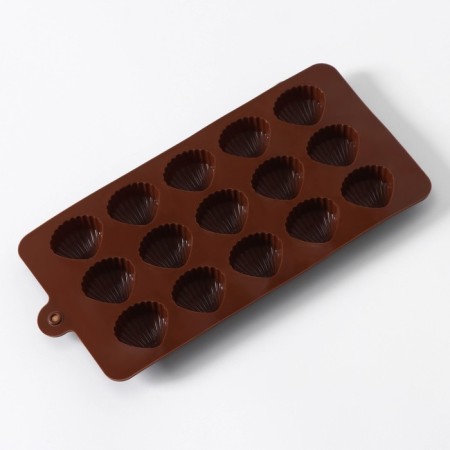 Form for sweets and chocolate of the “shells”, silicone, 20.5 × 10.5 cm, 15 cells (2.7 × 2.4 cm), brown color-4