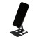 A phone stand, adjustable, folding, metal, rubber inserts, black