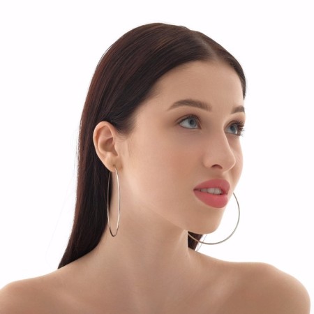 Earrings of the Ring "Classic" d = 8 cm, color silver-1