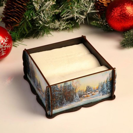 Napkin station square winter, 14x14x7.3 cm, mix-1