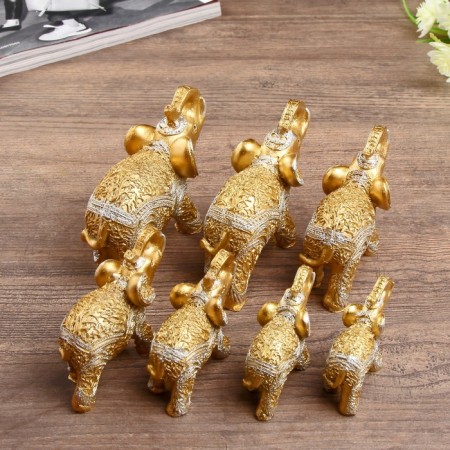 Souvenir Polystone "Golden Elephants - Roots of Trees" Nr 7 pcs H = 9; 8.5; 7.7; 6.5; 6.2; 5.4; 4.2 cm-3