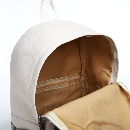 Youth backpack from textiles, 3 pockets, white/gray/beige color-5