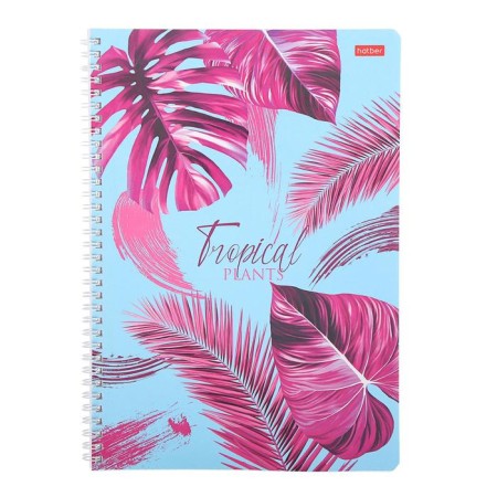 A4 notebook, 96 sheets in a cage on the crest "Tropical Leaves", covered Cardboard, OFSET block, mix-2
