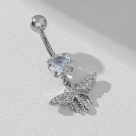Piercing in the navel "Bee", bar l = 1 cm, white color in silver