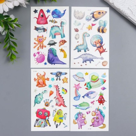 Tattoo on the body color "animals in space" mix 12x7.5 cm