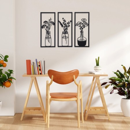 Decoration wall -mounted for the interior, panel on a wall made of wood "flowers in vases", 3 modules-2
