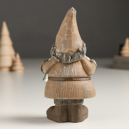 Polystone souvenir "Santa Claus in a gray-beige outfit, with a bell" 5.5x6.5x13 cm-2