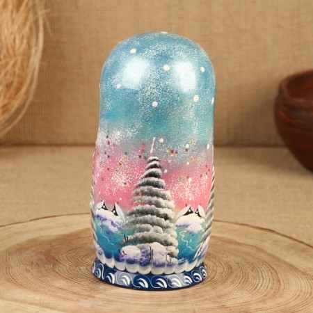 Nesting doll "Winter", Blue, 5 puppet, suite-16
