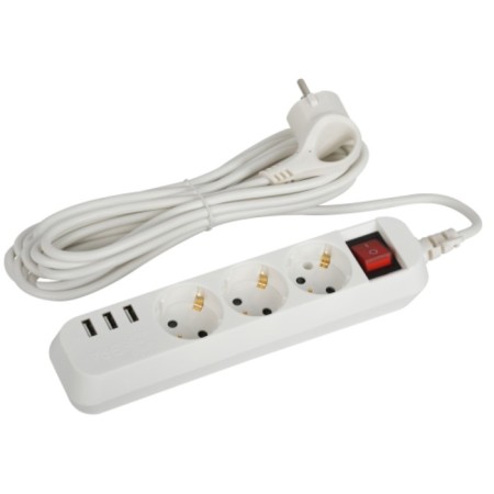 Extension cord electric era U-3S-5M-USB with a ground with a switch 3 outlet + 3XUSBA 5 m, 10A