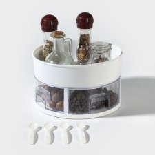 Organizer for spices rotating with 4 cells, 2-tier D-23 × 13.5cm, white color