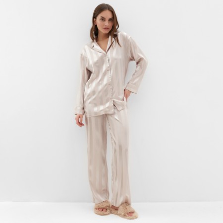 Female set (shirt, trousers) KAFTAN SILK "strip" R.44-46, cream-4