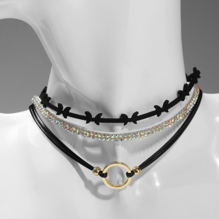 Choker "Trio" butterflies (set of 3 pcs.), Black-gold color, 34 cm-1