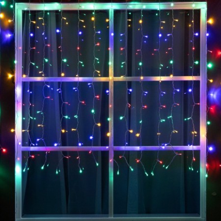 Garland "Curtain" 2 x 1.5 m, IP44, transparent thread, 280 LED, glow of multi, 8 modes, solar battery
