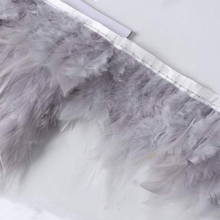 Braid with feathers of a rooster, 10-15 cm, 5 ± 0.5 m, the color is light gray-1