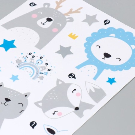 Sticker Plastic Interior color "Cute beasts on the rainbow" gray-blue 30x90 cm-2