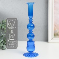Подсвечник стекло на 1 свечу "Эстетика - два шара" прозрачный синий 25х8,5х8,5 см