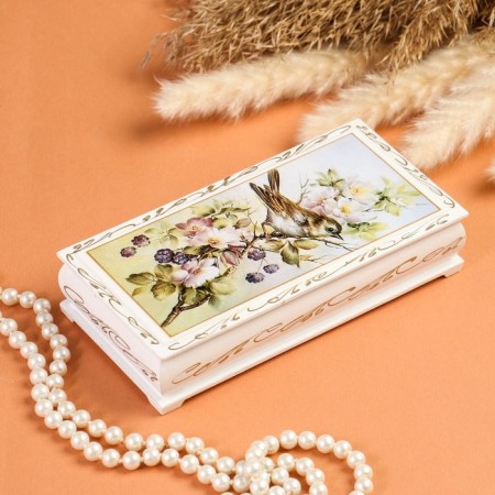 Casket - a bill "Bird on a branch", white, 8.5 × 17 cm, lacquer miniature