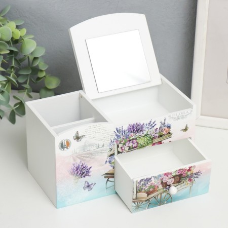 Casket Wood with a mirror and stand "Clothes with flowers" 10.8x18.5x10 cm-1