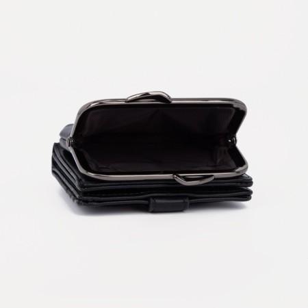 Women's wallet on the button, black color-4
