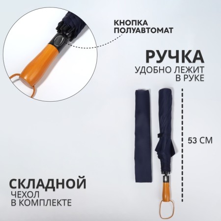 Semi -automatic umbrella "plain", eponge, 3 additions, 8 knitting needles, r = 60 cm, blue color-1