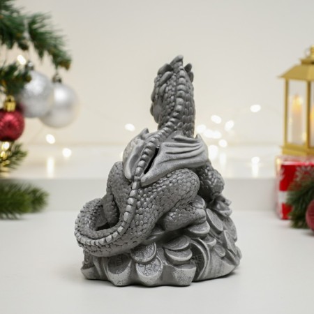 Piggy bank "Dragon on money" Gray stone, 18cm-2