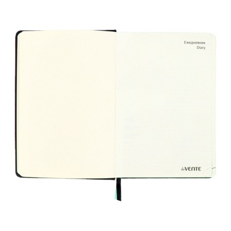 The diary is low, A5, 136 sheets, leatherette, Devente. ULTRA, hard cover, foil embossing, perforation, lies, block 70%, black/blue-4