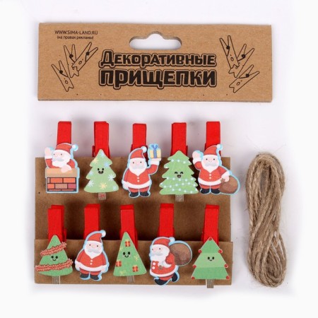 Set of decorative clothespins "Santa Claus and Christmas trees" set 10 pcs.-3