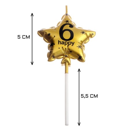 Candle in the cake on the skewer "Air ball. Star", number 6, 5.5 cm, gold-2