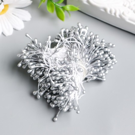 Stamens for flowers "droplets of gloss silver" set 300 pcs length 6 cm-1