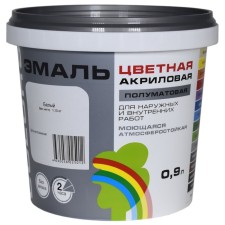Эмаль акриловая полуматовая 220 "COLORS"белый 0,9 л