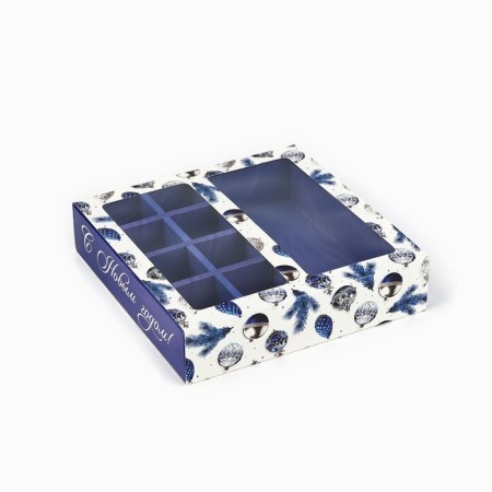 Box for 8 sweets and chocolate with cells “Happy New Year!”, 18 x 18 x 4 cm, New Year-1