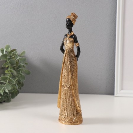 Souvenir Polystone "African in a wicker dress" Gold 8x6.5x27 cm-3