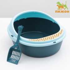 A rounded toilet round 48.2 x 40.5 x 25.5 cm, blue/blue