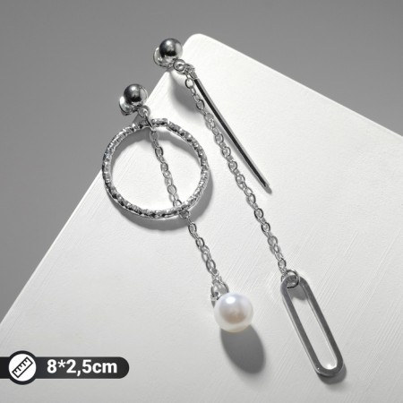 Earrings with pearls "multi -level" circle with a stick, white color in silver